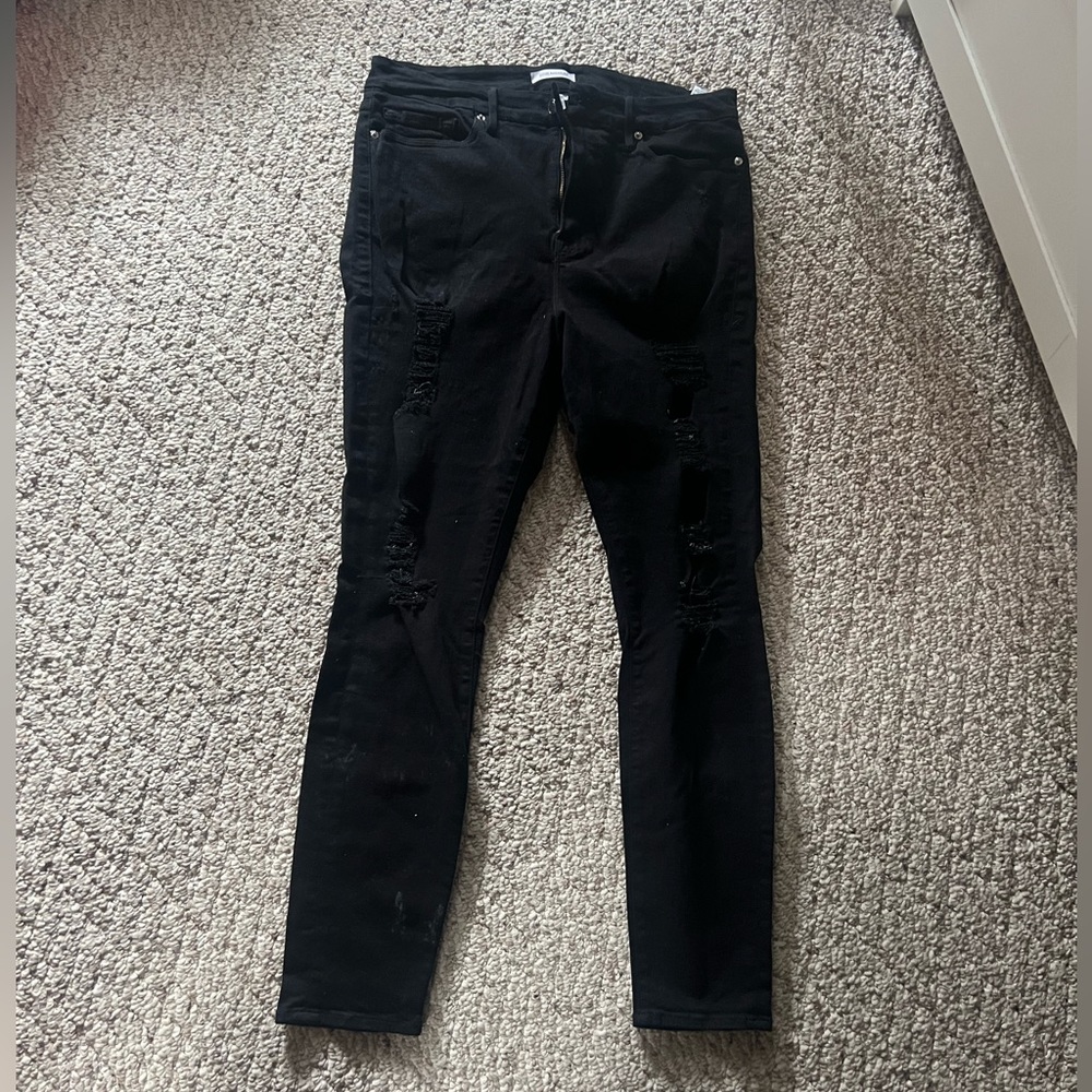 Good American black ripped jeans
